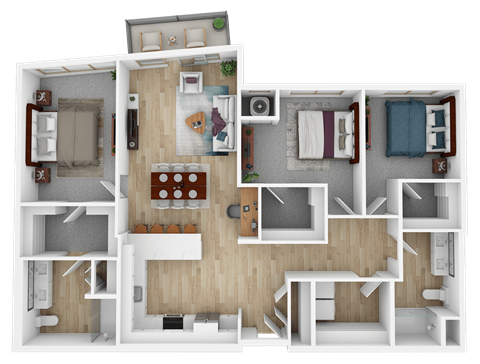 Floor plan for 3 beds, 2 baths, 1508 sqft